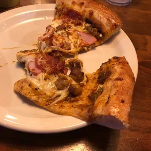 Meat lover's pizza.. toppings just slide right off.