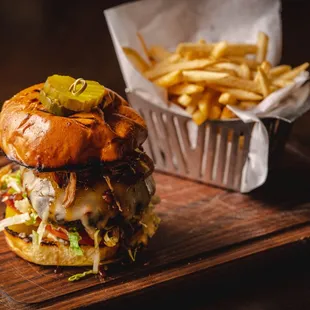 a burger and french fries