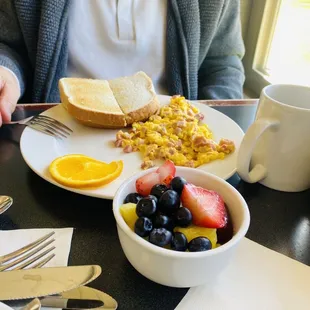 a person eating breakfast