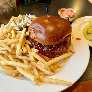 The Pulled Pork Sandwich, with coleslaw served on the side, versus within the sandwich.