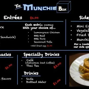the menu for the munchie box