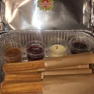 Churros and dipping sauces