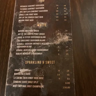 Beer and wine menu 6/19/21