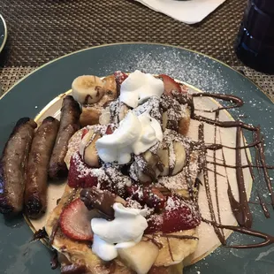 Tasty French toast and sausages.