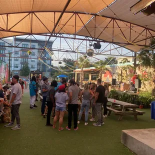 Outside by the stage