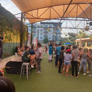 Outside by the stage