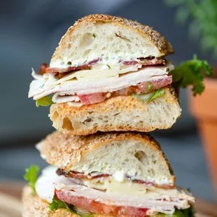 a sandwich stacked on top of each other