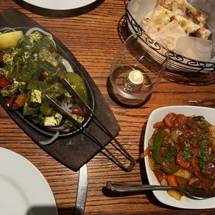 The spread - Nilgiri Paneer Tikka Shashlik, Ferry market sunzi jalfrezi, Plain Naan