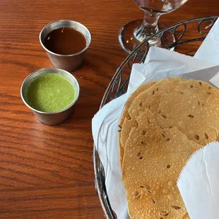 Papads with chutney (loved the cilantro one)