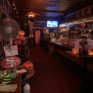 a bar with halloween decorations
