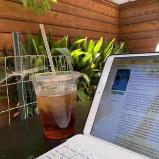 Iced black tea on patio