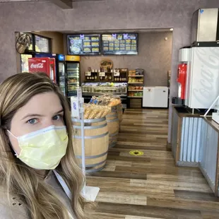 a woman wearing a face mask