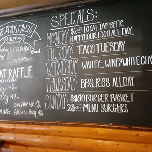 Weekly specials chalkboard
