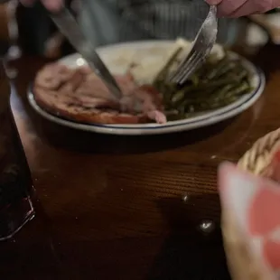 Ham dinner with yummy mashed taters and fresh green beans