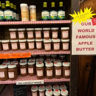 a shelf of jars of jams