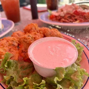 Fried mushrooms with horseradish sauce.