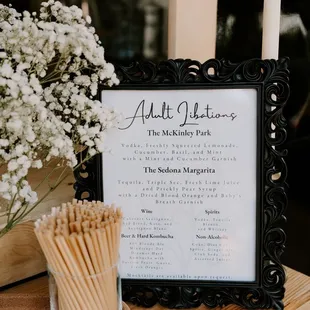 The bar menu for our wedding