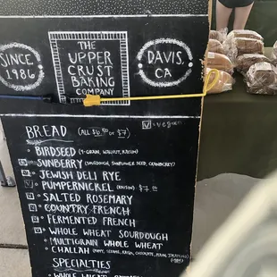 a menu on a blackboard