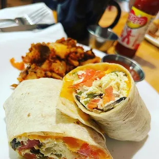 a burrito and hash browns