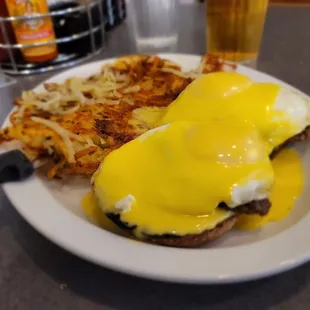Eggs benedict with andouille sausage