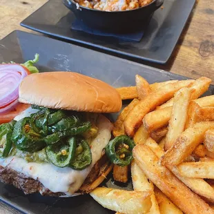 Jalapeño burger (swapped from pretzel bun to regular bun)