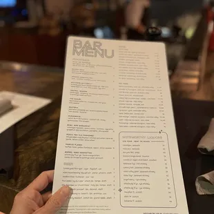 Bar menu