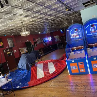 a basketball game set up in a room