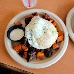 Short rib sweet potato hash