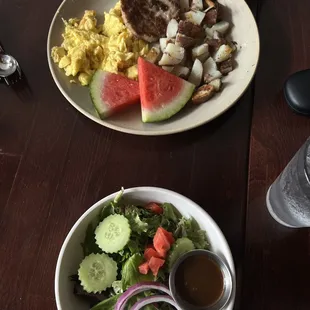 two plates of food on a table