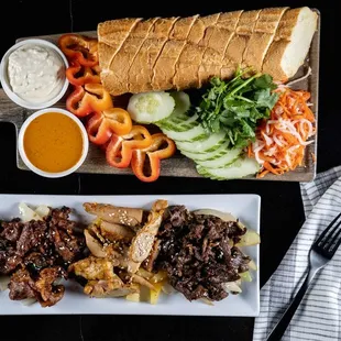 Banh Mi Flight with Grilled Pork, Spicy Pork, Chicken &amp; Steak.