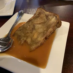 Bread pudding with caramel sauce
