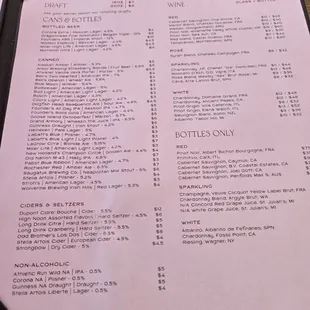 Beer and Wine. Menu