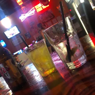 a close up of a table with drinks