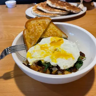 Garden bowl with eggs over easy instead of scrambled. Yum!!