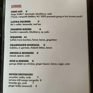 Drink menu