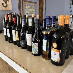 bottles of wine on a counter