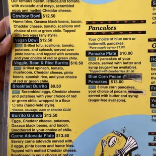 Part of the breakfast menu