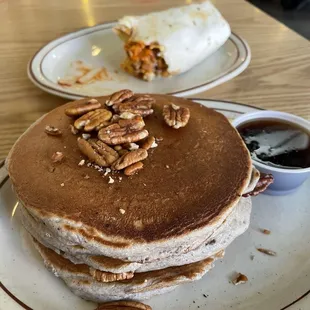 Blue corn pecan pancakes