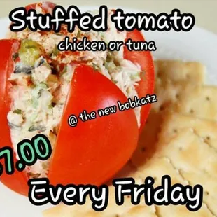 a tomato stuffed with chicken or tuna
