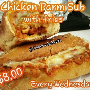 a chicken ram sub with fries