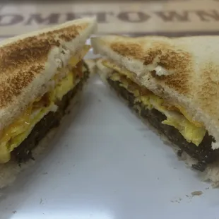 Livermush, egg, cheese sandwich, like $5 bucks, yummy.