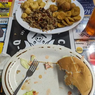 Fried Pickles Chopped BBQ Plate Pimento Burger