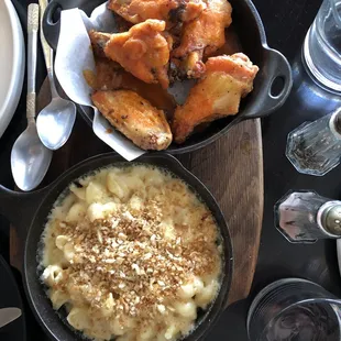 Buffalo hot wings and Mac and cheese
