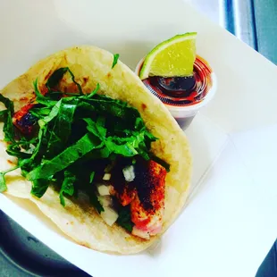 Red chile seared ahi tuna taco