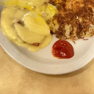Hash browns and Classic Eggs Benedict