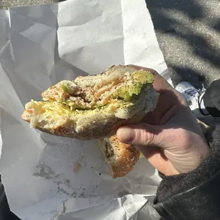 chicken egg and cheese on everything bagel