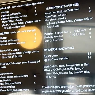 April 2024 menu of breakfast foods