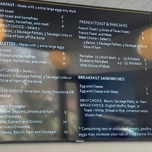 Breakfast menu