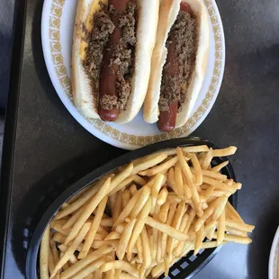 Chili cheese dogs &amp; fries
