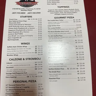 New menu with new items and updated prices